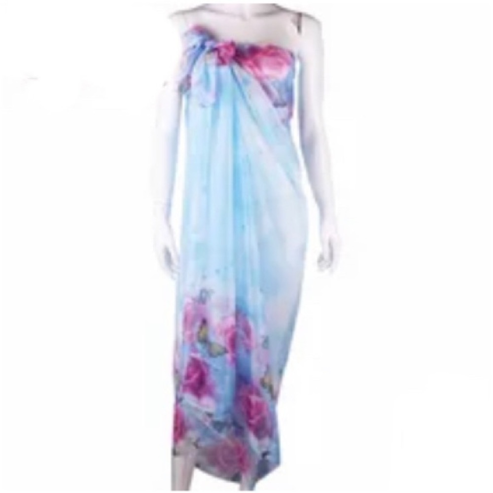 NWT 🌸SUMMER PRINT SILK SCARF OVERSIZED CHIFFON WRAP SAGONG PAREO BEACH COVER